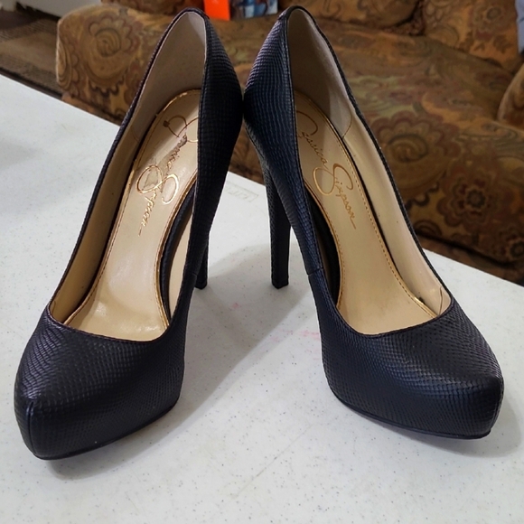 Jessica Simpson PARISAH black textured platform heels size 7 - Picture 1 of 13
